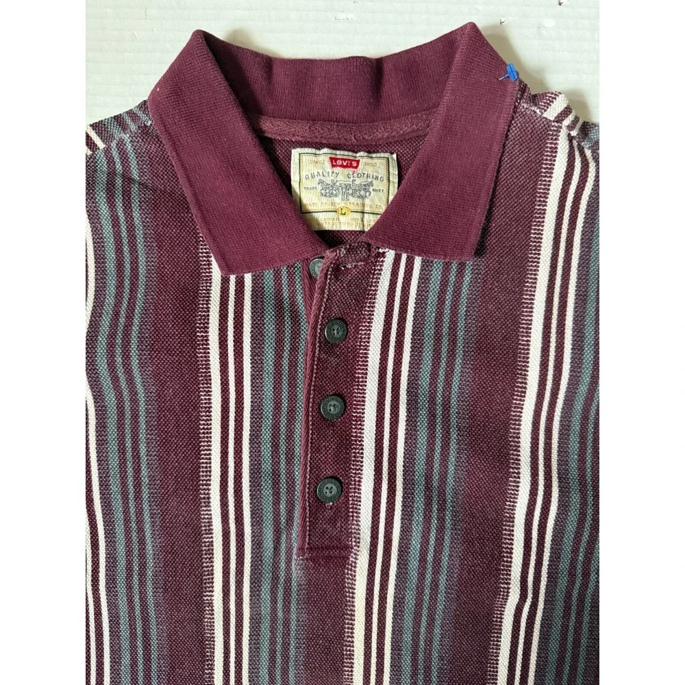 LEVI'S - Men's VINTAGE Maroon Stripe Polo Shirt - Size Large
